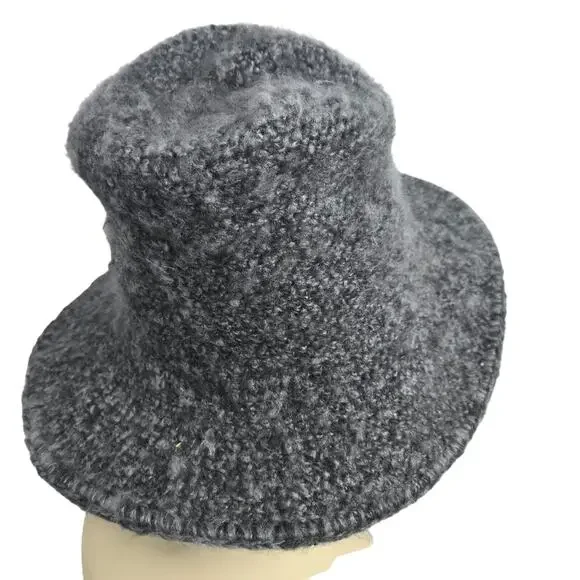 Wooden Ships Paola Buendia Bucket Hat Anthropologie Gray Knit Mohair Boho - Picture 7 of 7